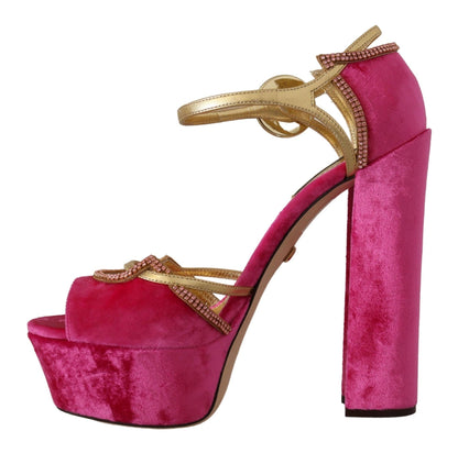 Sandalias de terciopelo rosa con cristales de Dolce &amp; Gabbana