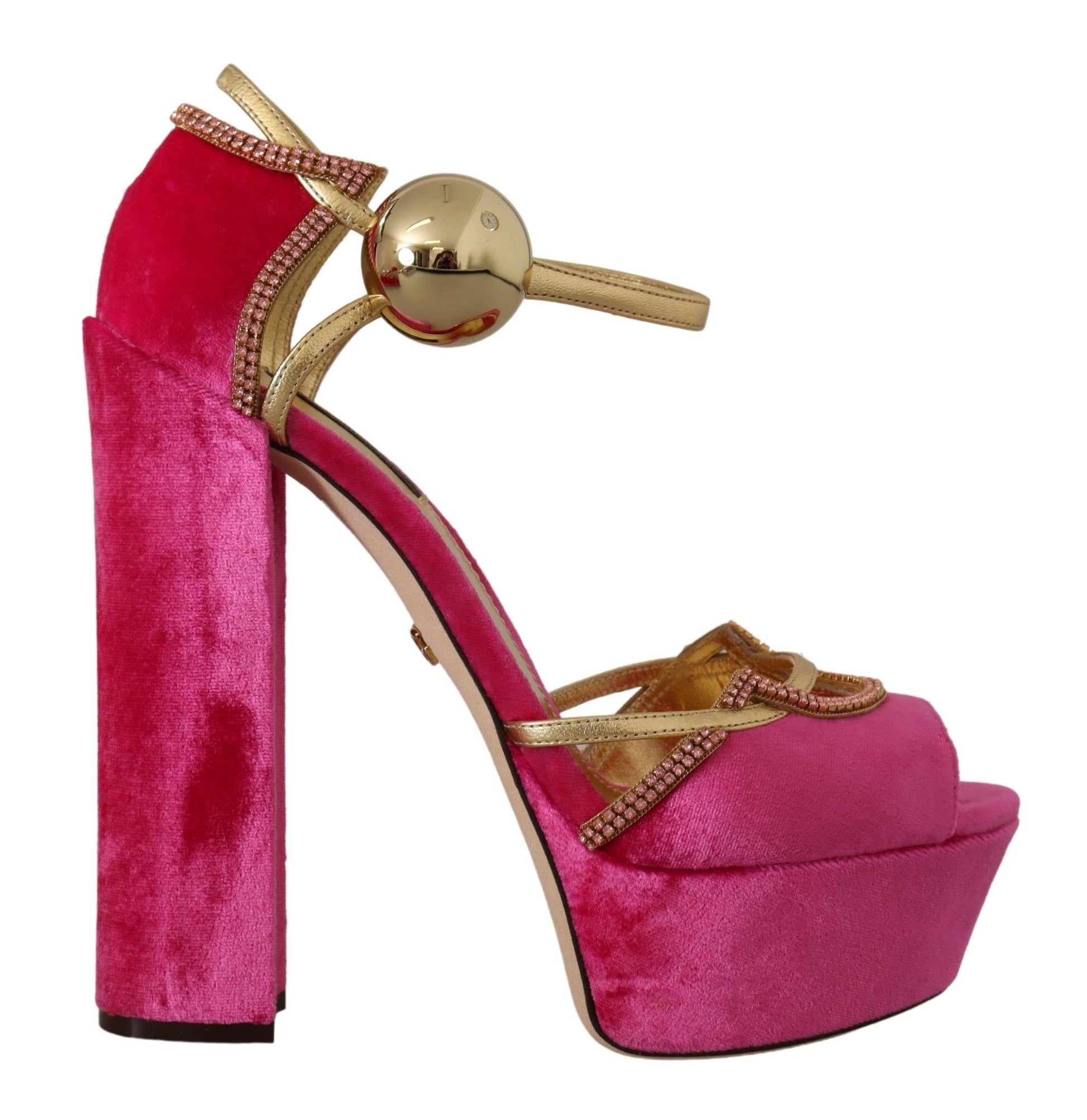 Sandalias de terciopelo rosa con cristales de Dolce &amp; Gabbana