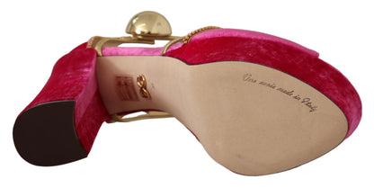 Sandalias de terciopelo rosa con cristales de Dolce &amp; Gabbana