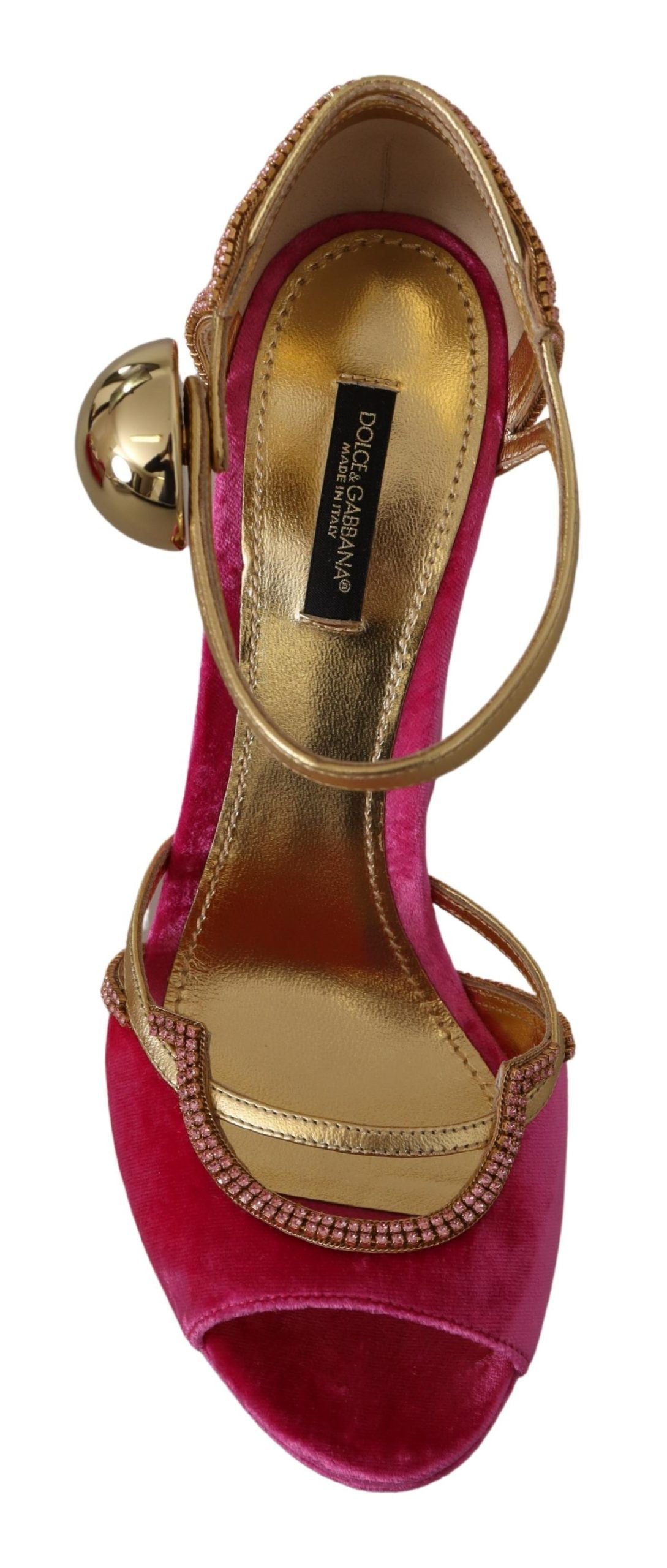 Sandalias de terciopelo rosa con cristales de Dolce &amp; Gabbana