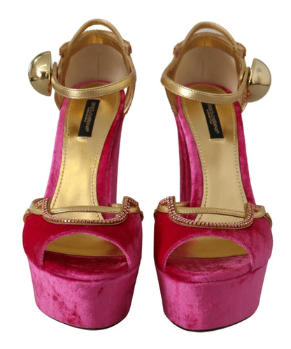 Sandalias de terciopelo rosa con cristales de Dolce &amp; Gabbana