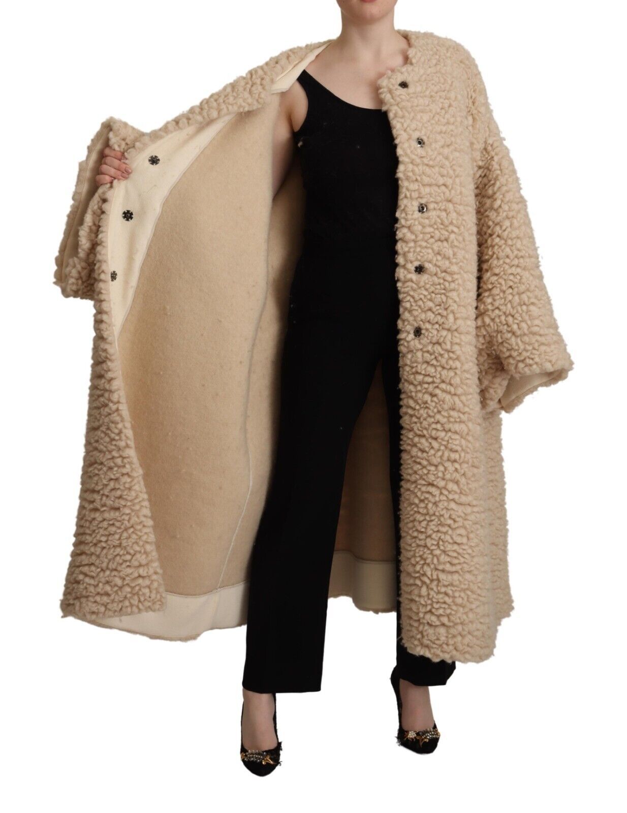 Dolce & Gabbana Elegant Beige Cashmere Overcoat Jacket