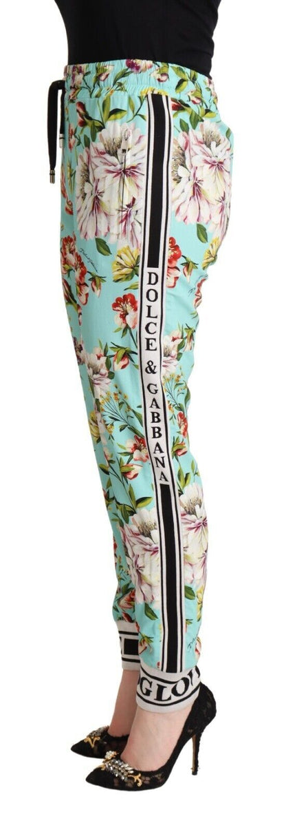 Pantalones jogger de viscosa con estampado floral en verde de Dolce &amp; Gabbana