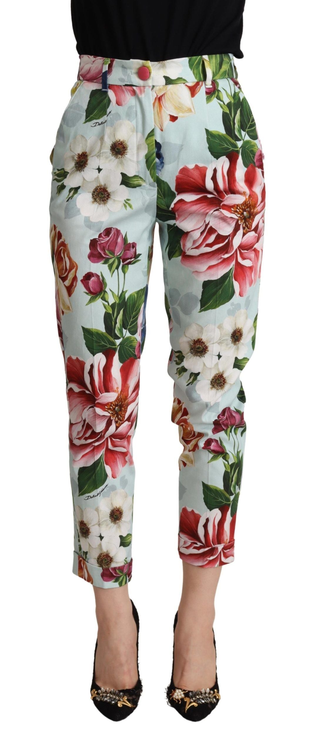 Dolce &amp; Gabbana eleva tu estilo chic con pantalones ajustados con diseño floral