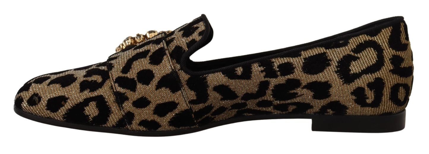 Mocasines elegantes con cristales y diseño de leopardo de Dolce &amp; Gabbana