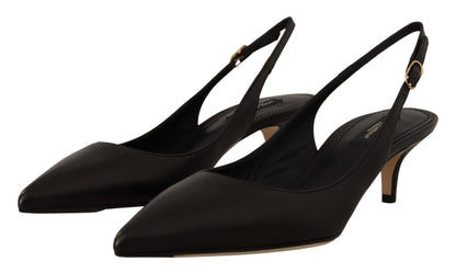 Dolce & Gabbana Elegant Black Leather Slingbacks Heels