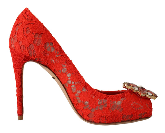 Zapatos de tacón con encaje Taormina y cristales rojos de Dolce &amp; Gabbana