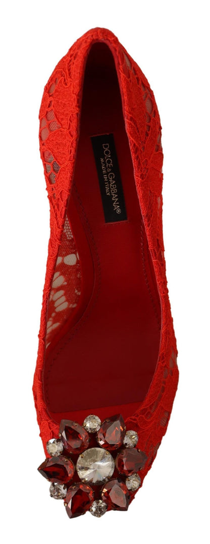 Zapatos de tacón con encaje Taormina y cristales rojos de Dolce &amp; Gabbana