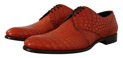 Zapatos de vestir con cordones de piel de cocodrilo color naranja exótico de Dolce &amp; Gabbana