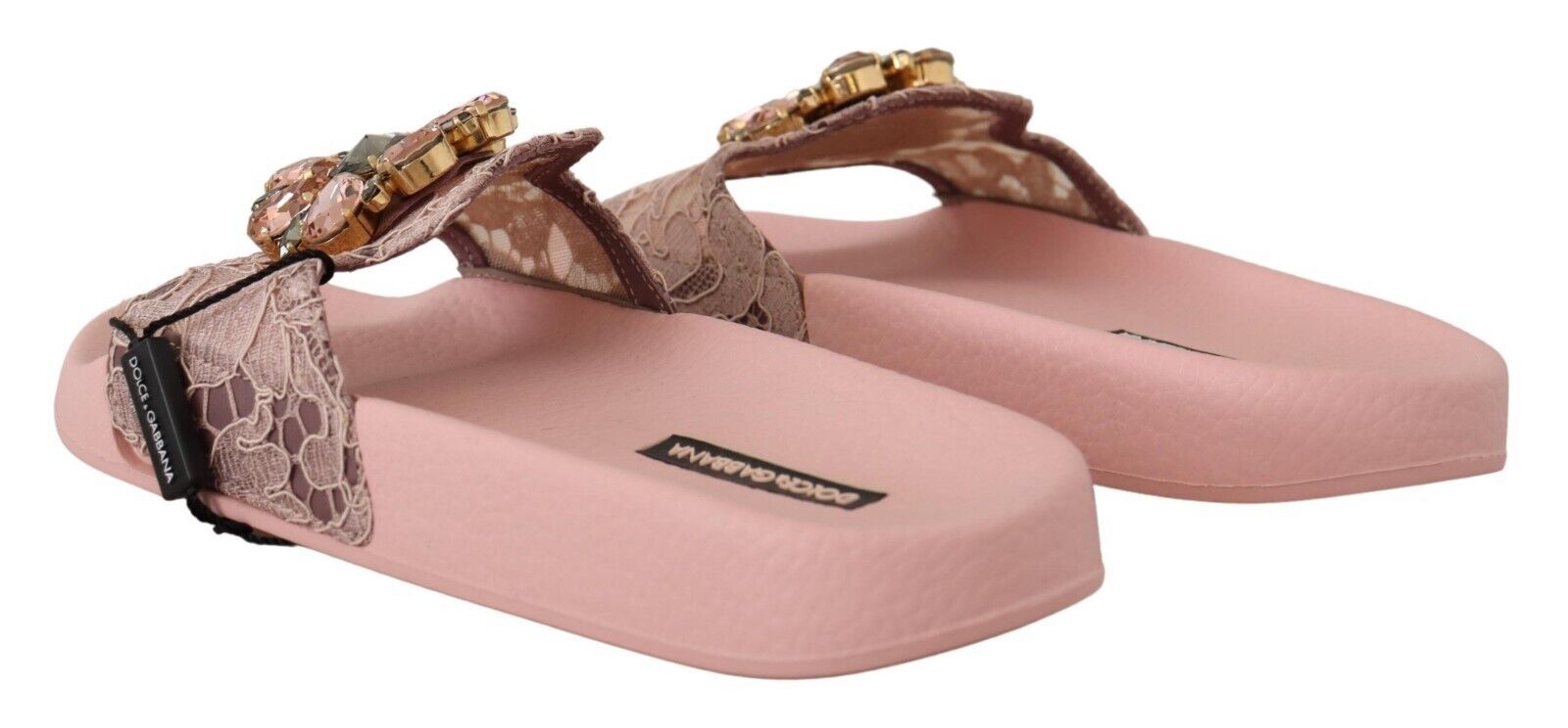 Sandalias planas con encaje floral y adornos de cristales de Dolce &amp; Gabbana