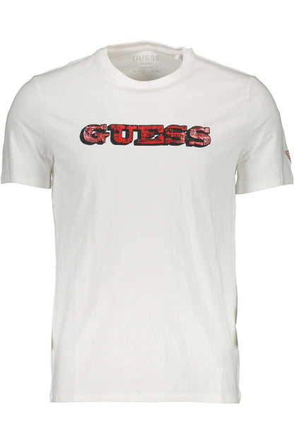 Camiseta ajustada de algodón blanca elegante con estampado de logotipo de Guess Jeans