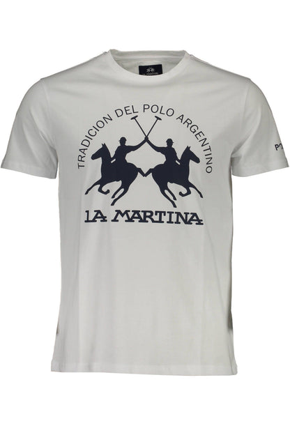 Camiseta de cuello redondo de algodón blanco nítido con estampado de logotipo de La Martina