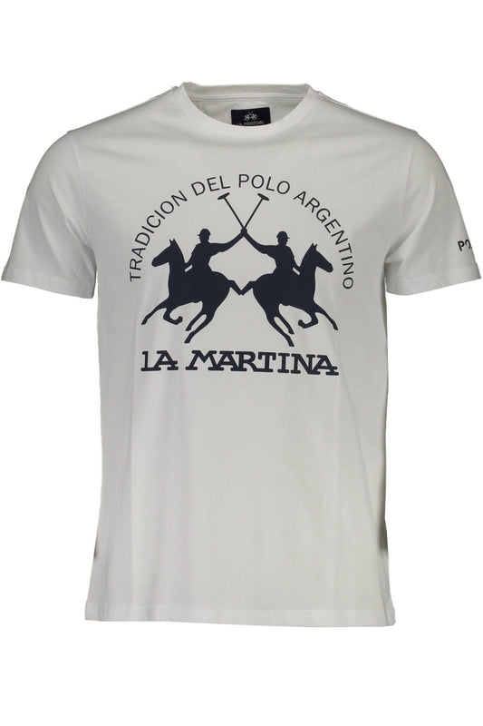 Camiseta de cuello redondo de algodón blanco nítido con estampado de logotipo de La Martina