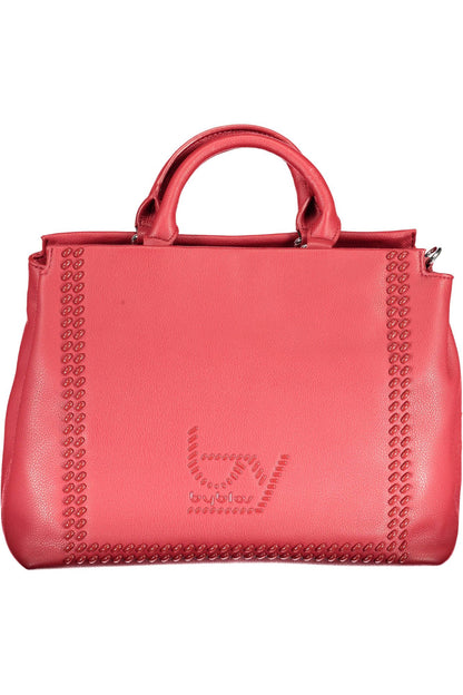 Bolso de mano elegante rojo de dos compartimentos con detalle de logotipo de BYBLOS