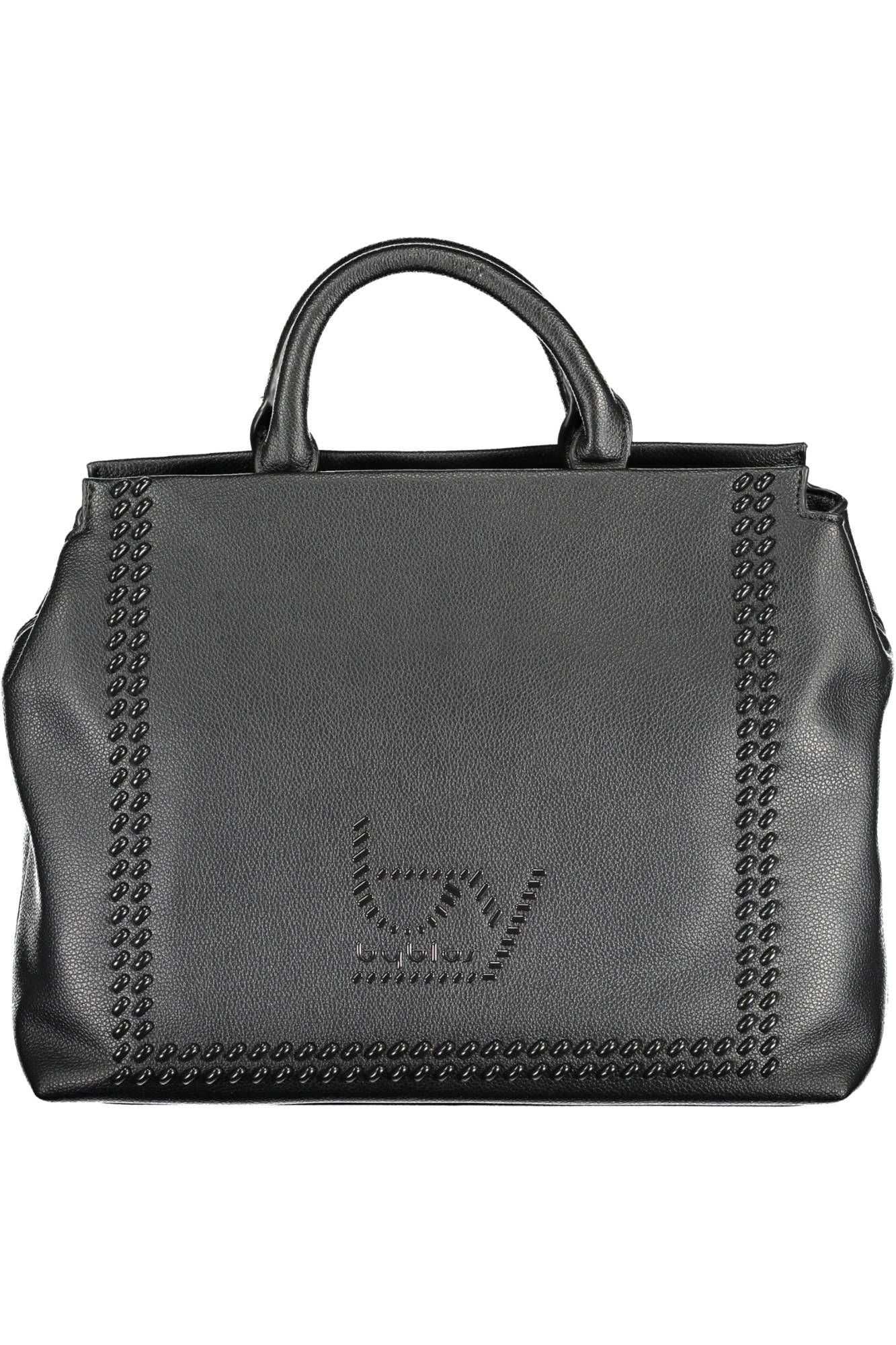 Elegante bolso de mano negro con dos asas y detalles en contraste de BYBLOS