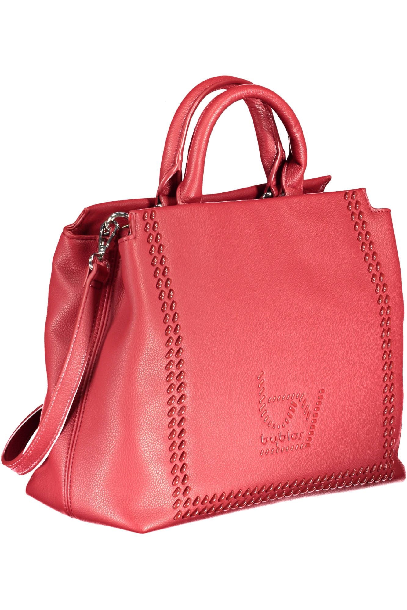 Bolso de mano elegante rojo de dos compartimentos con detalle de logotipo de BYBLOS