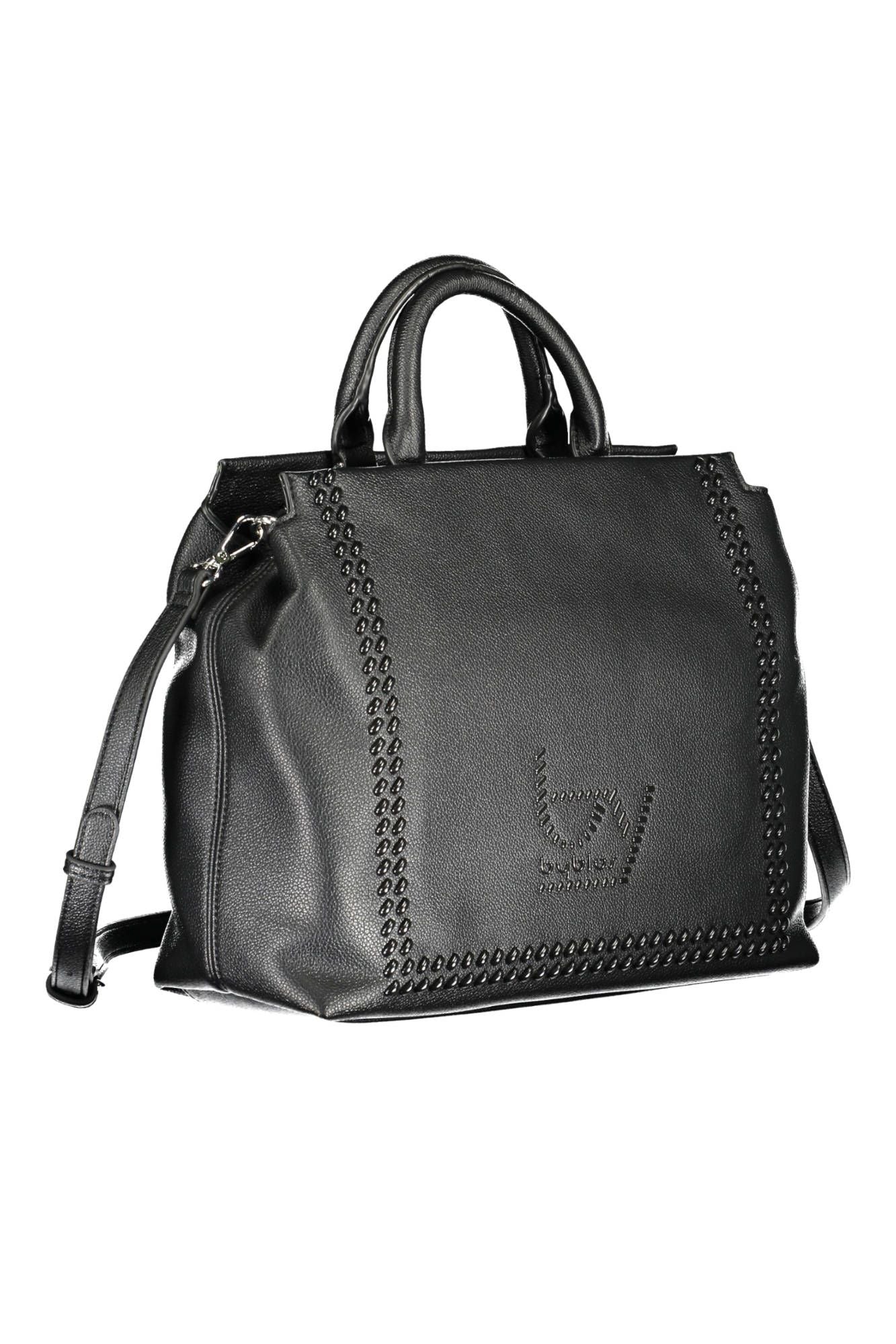 Elegante bolso de mano negro con dos asas y detalles en contraste de BYBLOS