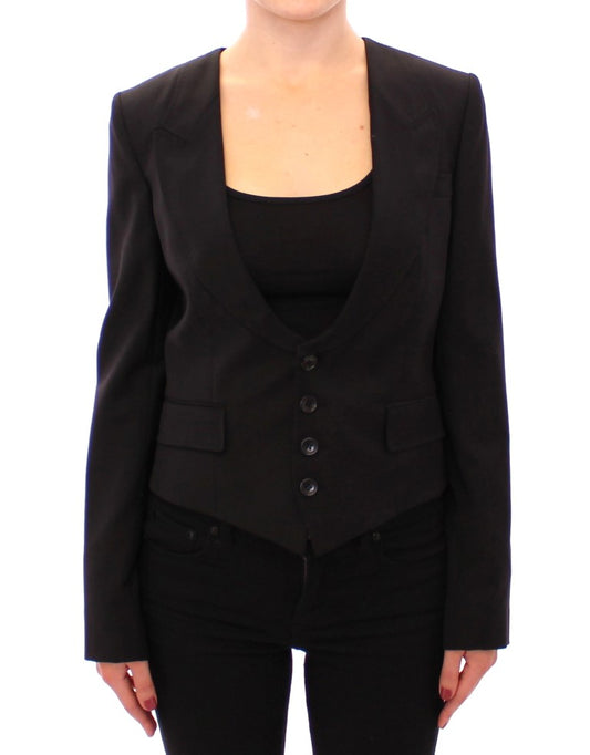 Blazer elegante de mezcla de seda negra con detalle de bufanda en la espalda de Dolce & Gabbana