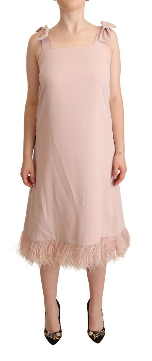 PAROSH Vestido midi elegante sin mangas con ribete de plumas