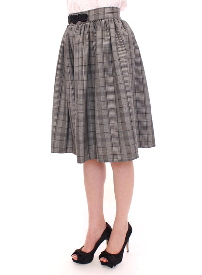 NOEMI ALEMÁN Elegant Gray Checkered Wool Shorts Skirt