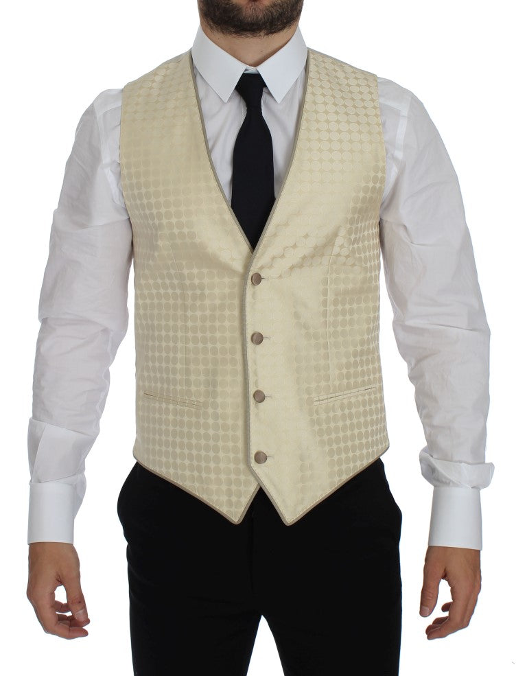 Dolce & Gabbana Sophisticated Beige Polka Dotted Blazer & Vest