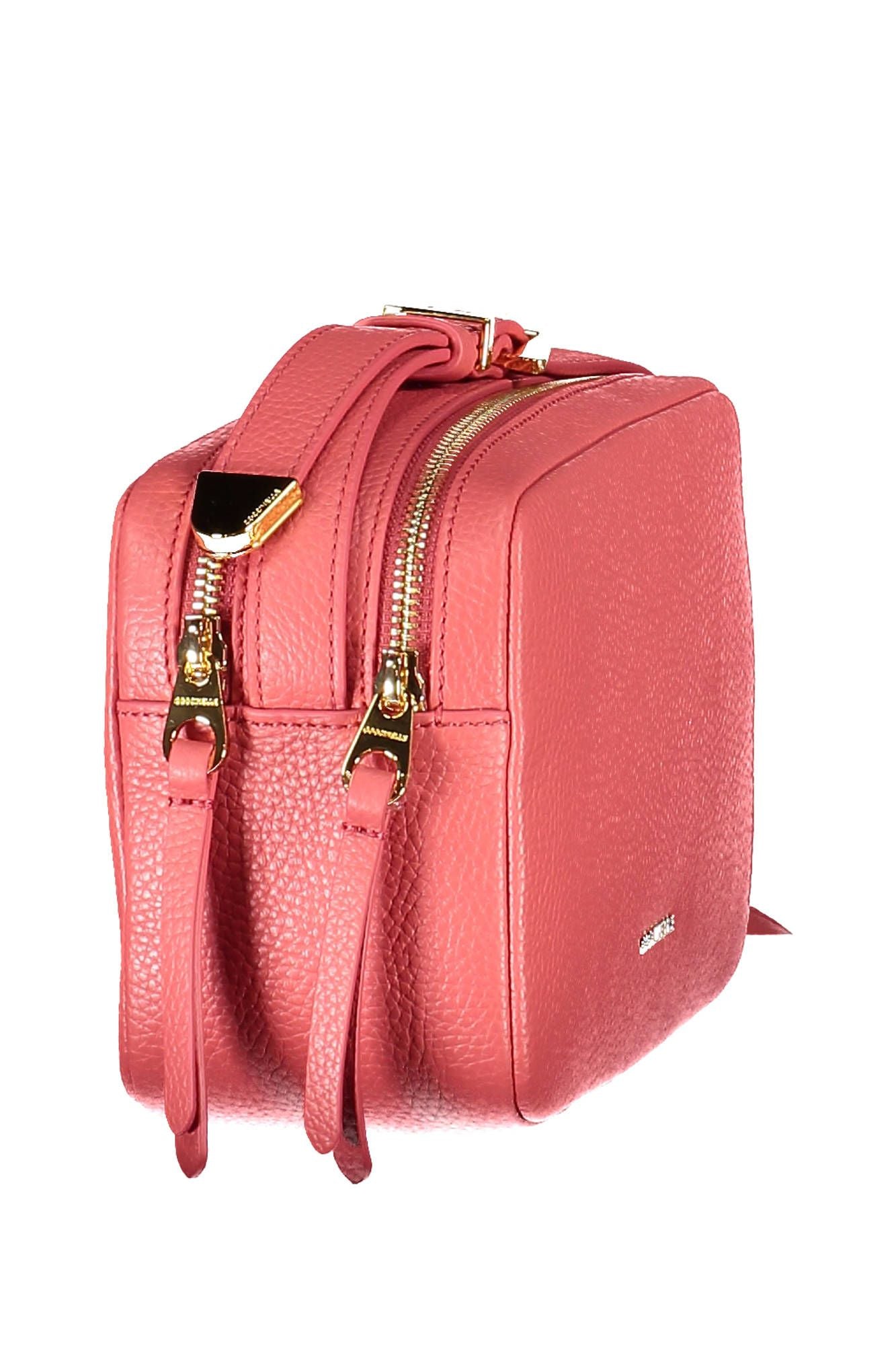 Elegante bolso de hombro de piel rosa con logotipo de Coccinelle