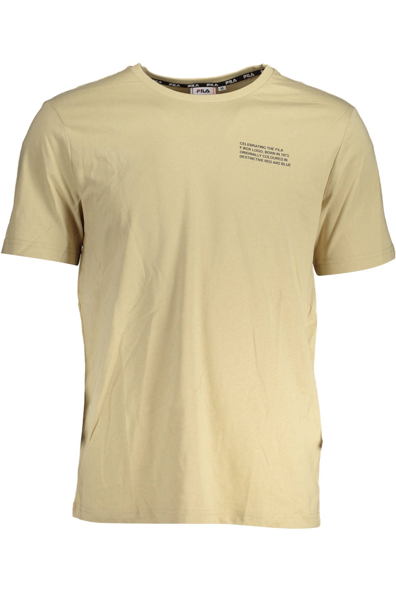 Camiseta de algodón con cuello redondo y estampado de logotipo en color beige de Fila