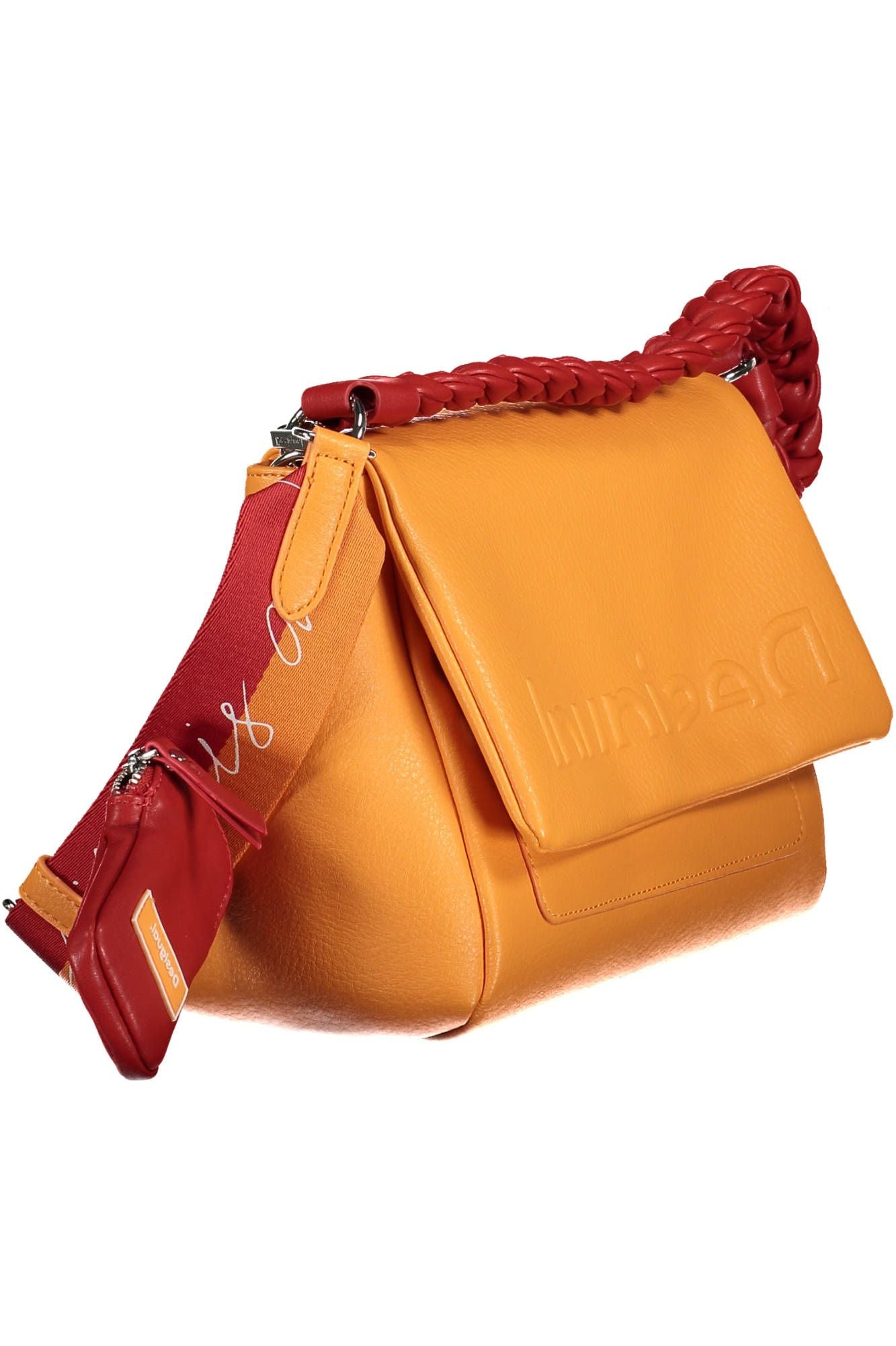 Elegante bolso de hombro naranja con detalles en contraste