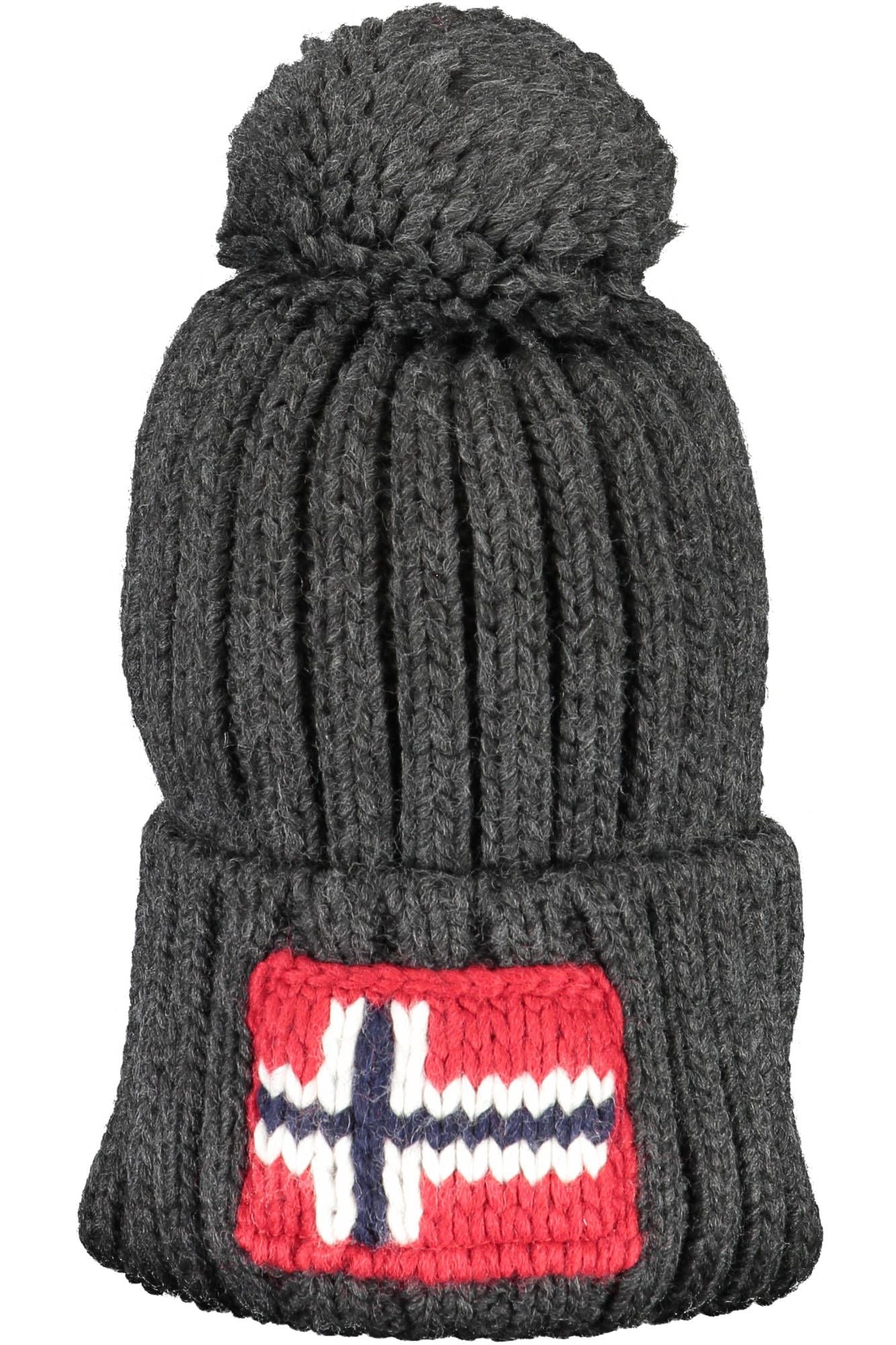 Gorro con pompón gris elegante de Napapijri con bordado exclusivo