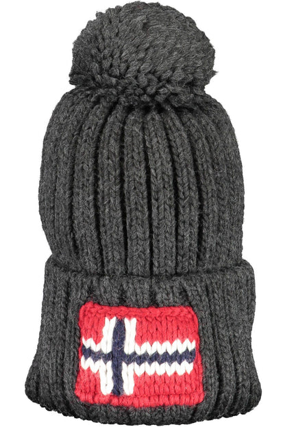 Gorro con pompón gris elegante de Napapijri con bordado exclusivo