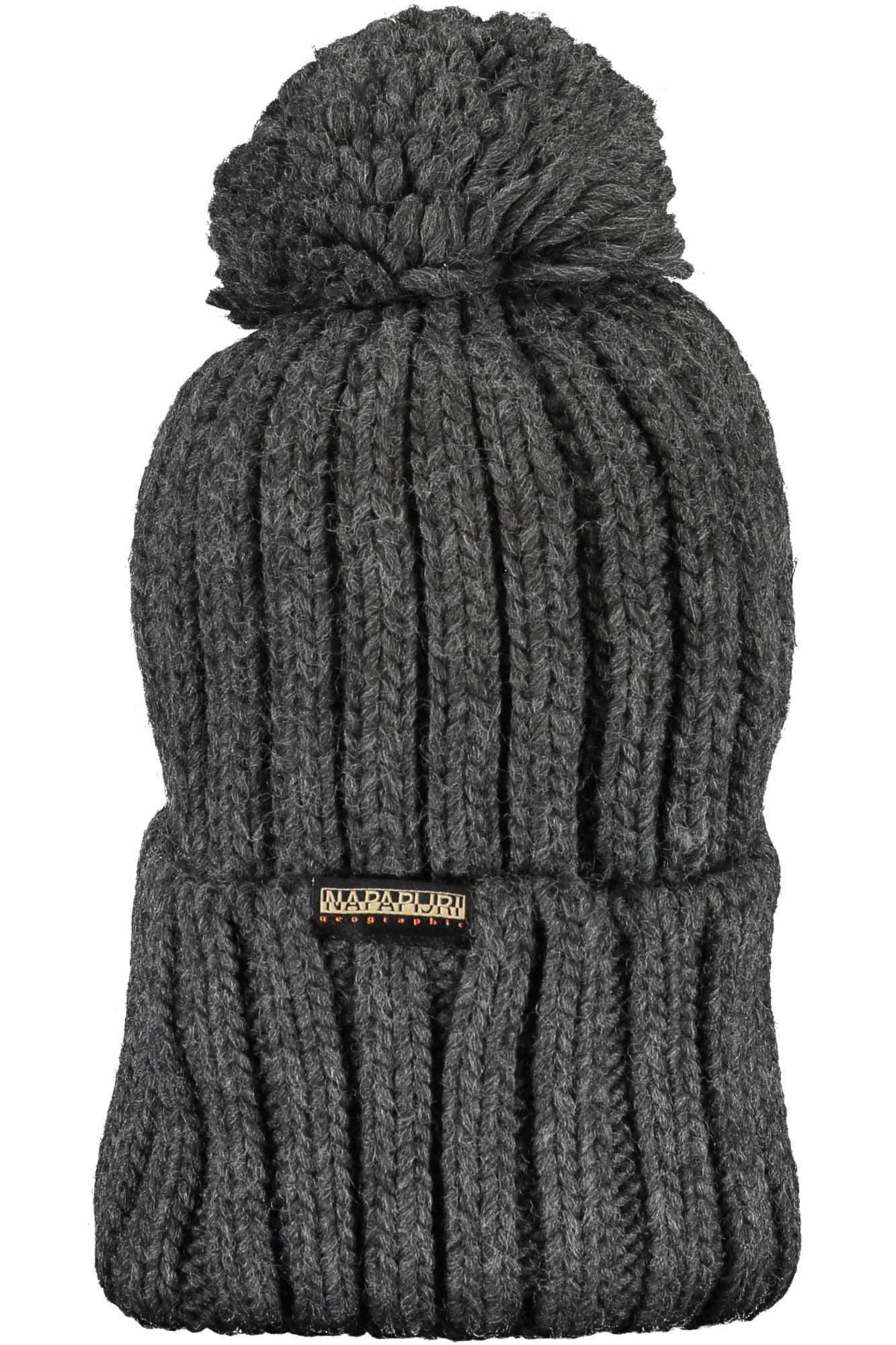 Gorro con pompón gris elegante de Napapijri con bordado exclusivo