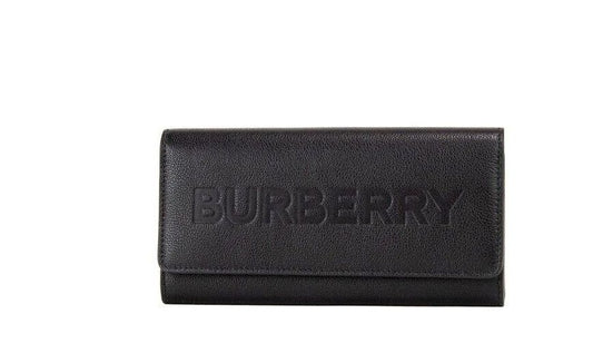 Cartera de mano con solapa y logo de la marca en relieve de piel granulada negra Porter de Burberry