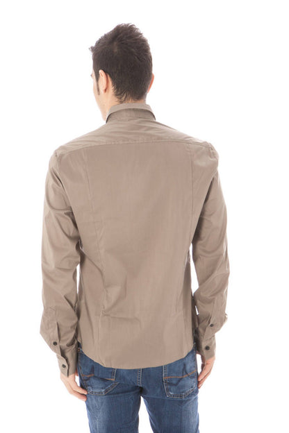Camisa de cuello italiano de manga larga verde elegante de estilo nacional