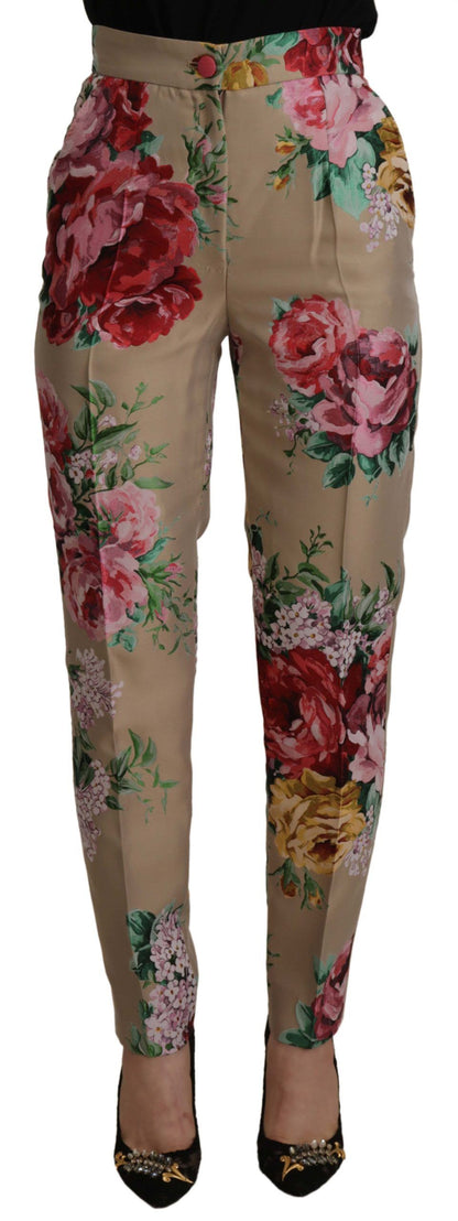 Pantalones de vestir de cintura alta con estampado floral de Dolce &amp; Gabbana