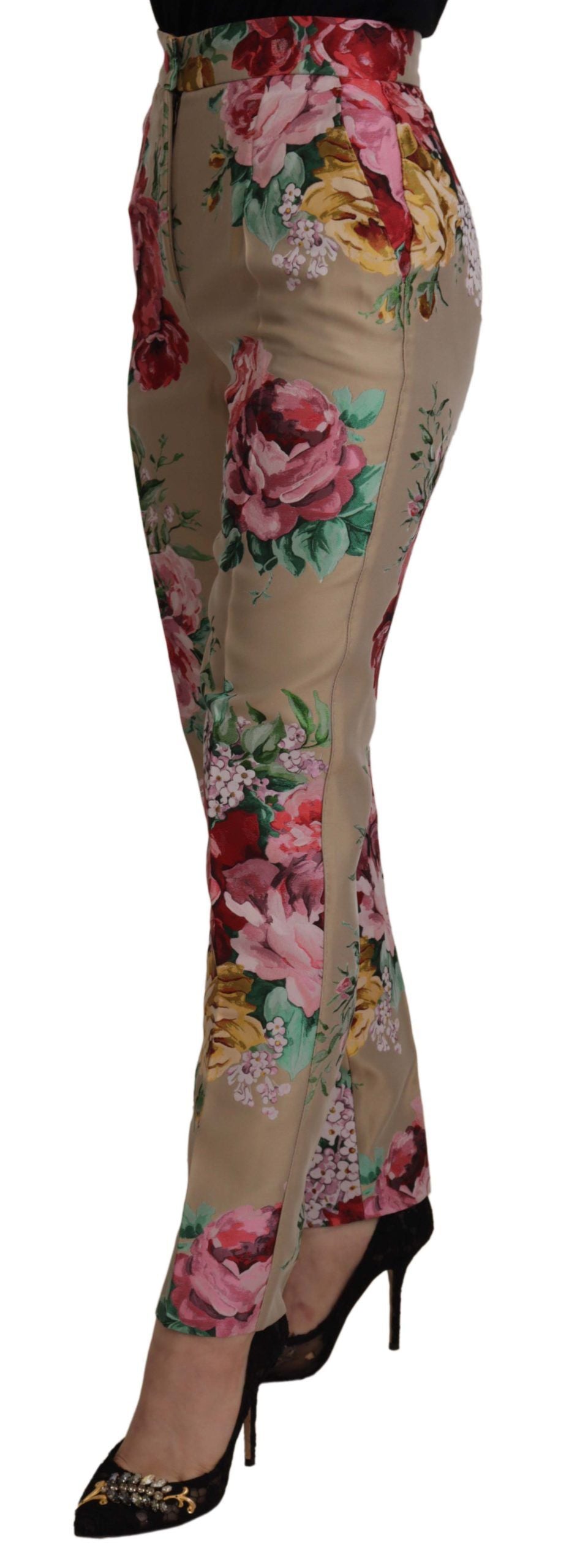 Pantalones de vestir de cintura alta con estampado floral de Dolce &amp; Gabbana