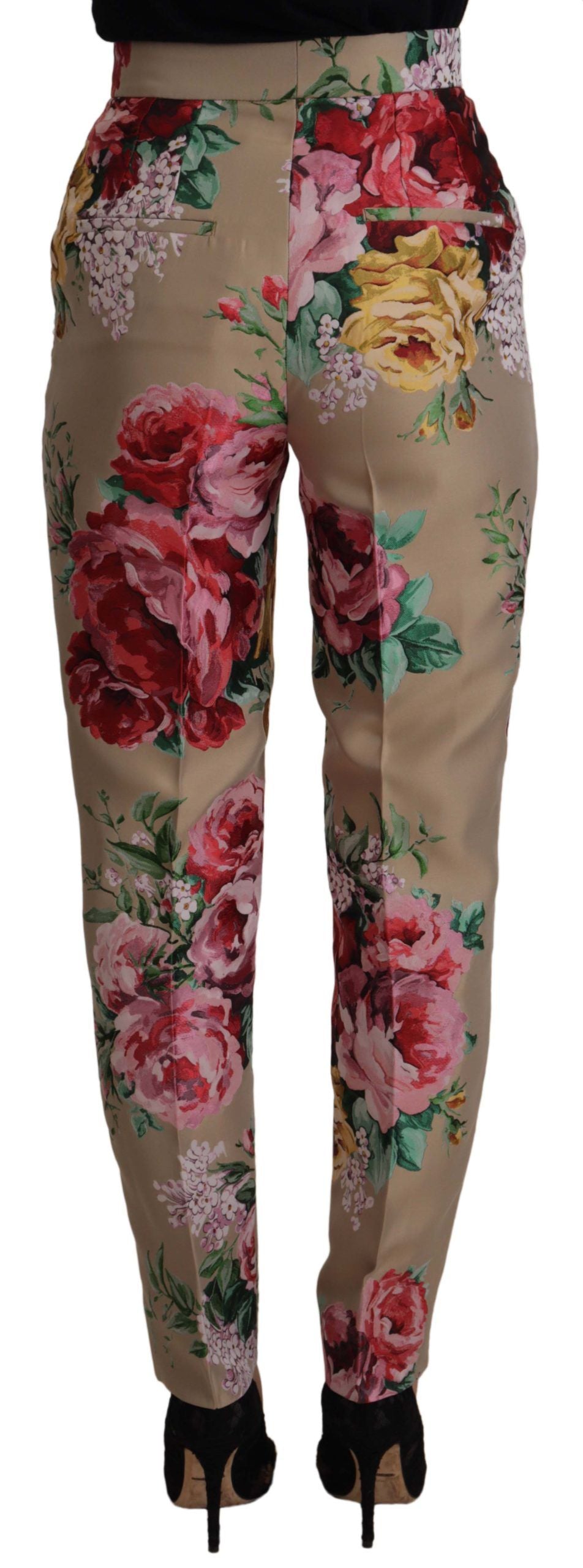 Pantalones de vestir de cintura alta con estampado floral de Dolce &amp; Gabbana