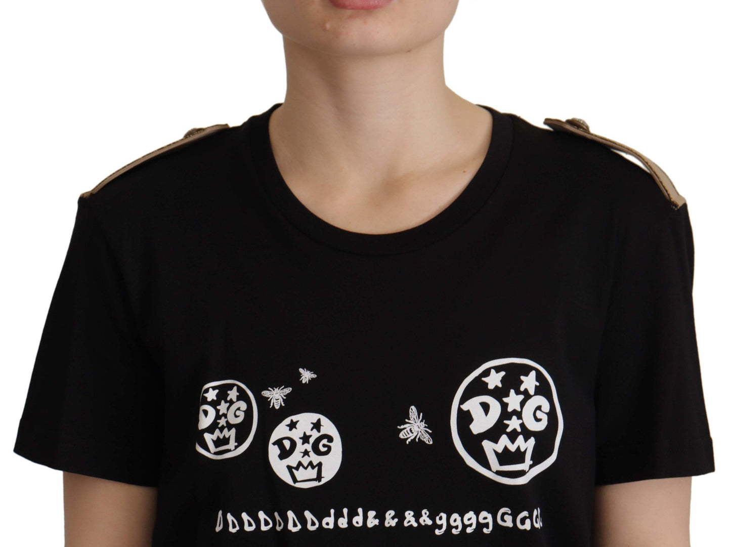 Camiseta elegante de algodón con logotipo negro de Dolce &amp; Gabbana para mujer