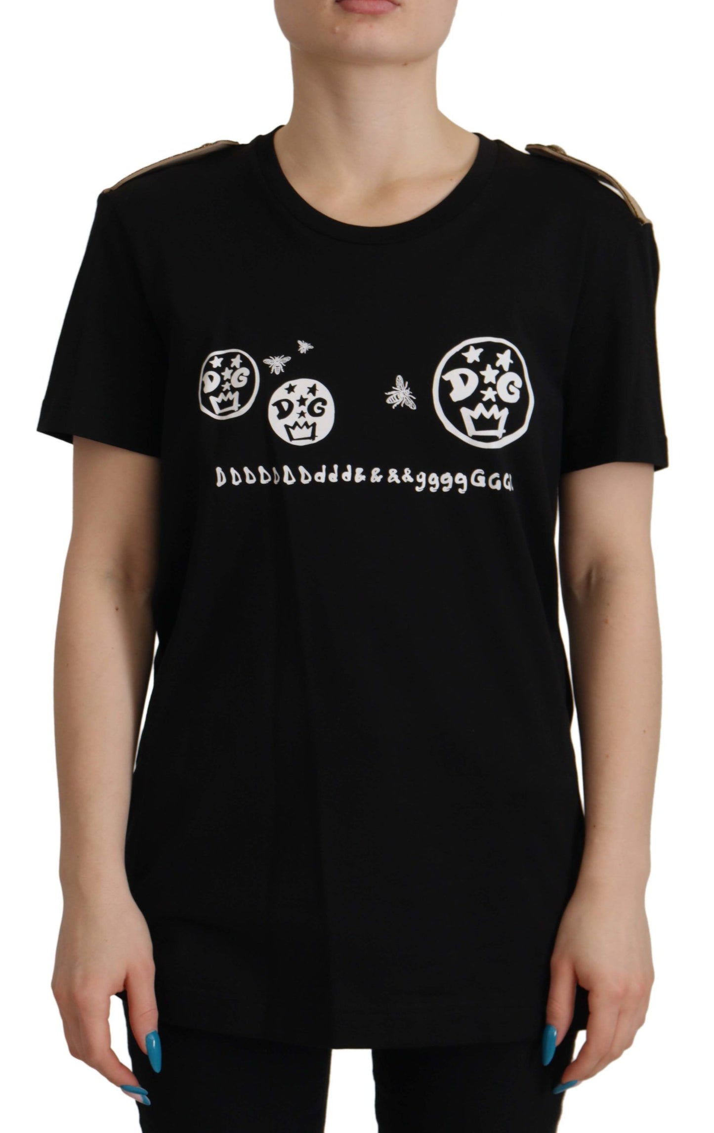 Camiseta elegante de algodón con logotipo negro de Dolce &amp; Gabbana para mujer