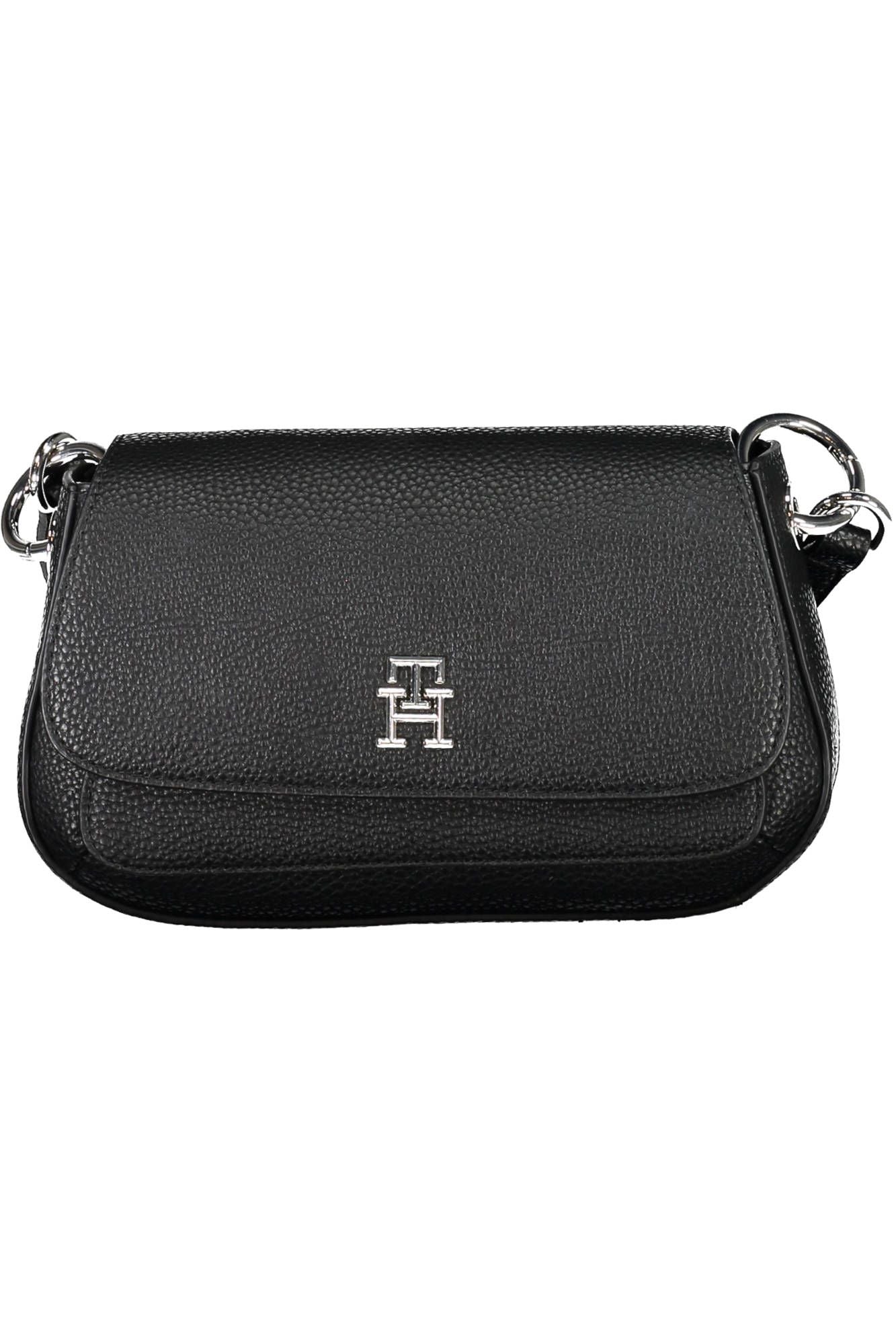 Bolso de hombro elegante de color negro con cierre de logotipo de Tommy Hilfiger