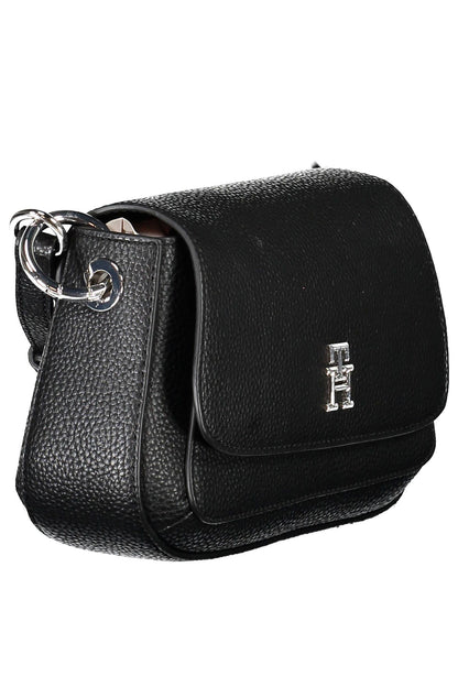 Bolso de hombro elegante de color negro con cierre de logotipo de Tommy Hilfiger