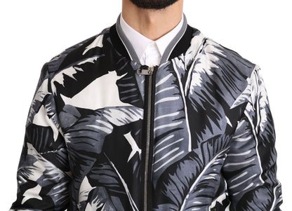 Chaqueta bomber de seda con estampado elegante de hojas de plátano de Dolce &amp; Gabbana