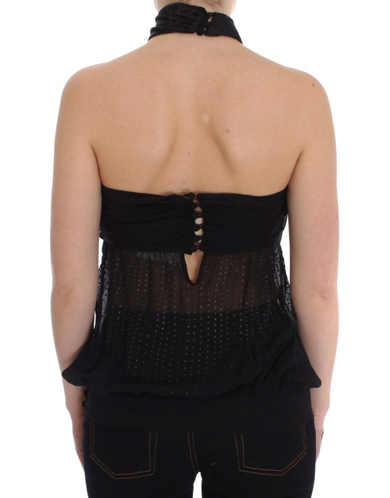 Blusa cruzada elegante de noche negra Exte