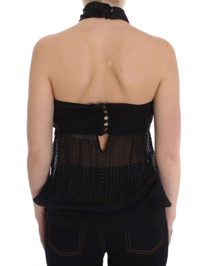 Blusa cruzada elegante de noche negra Exte