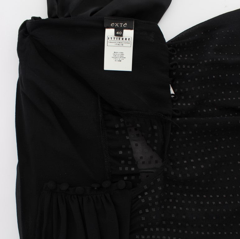 Blusa cruzada elegante de noche negra Exte