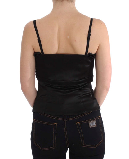 Blusa elegante de noche negra con tirantes finos Exte