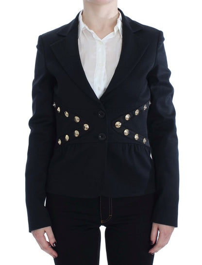 Blazer elástico negro Exte Chic con detalle de botones dorados