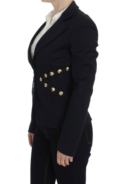 Blazer elástico negro Exte Chic con detalle de botones dorados