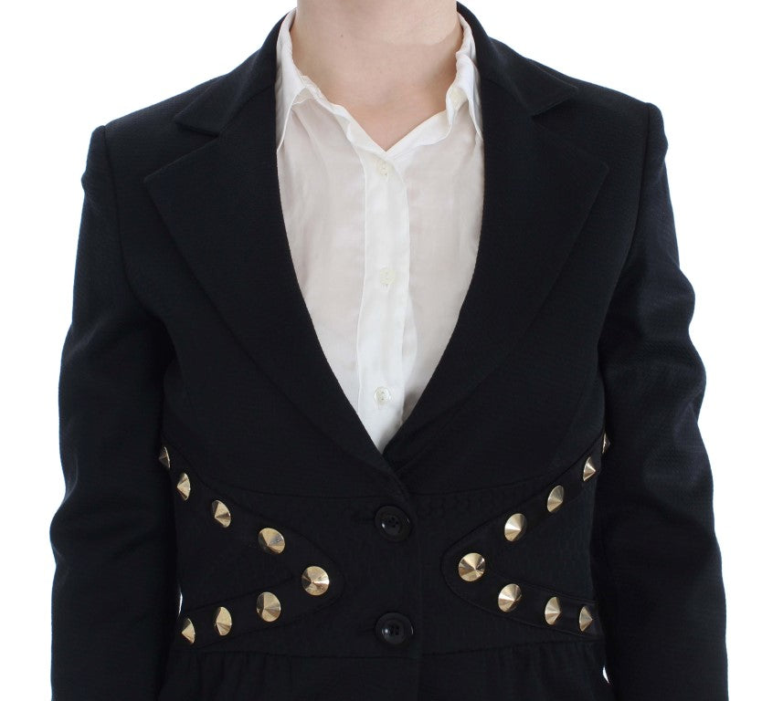 Blazer elástico negro Exte Chic con detalle de botones dorados