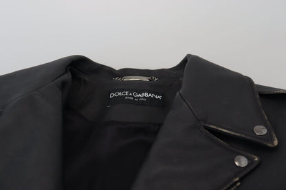 Elegante chaqueta motera de cuero negra de Dolce &amp; Gabbana