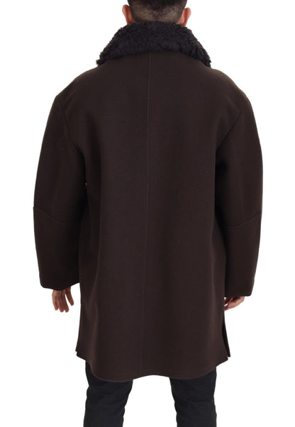 Chaqueta elegante de piel de oveja en marrón oscuro de Dolce &amp; Gabbana